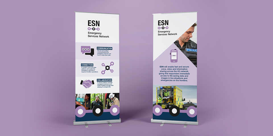 Two posters that reflect the ESN branding.