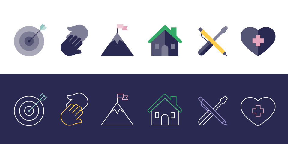 Suite of icons created for the new office for veterans branding.