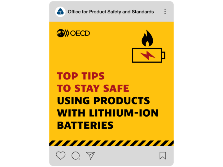 Example of a social media carousel for the campaign. The text on the example post reads Top Tips to stay safe using products with lithium-ion batteries