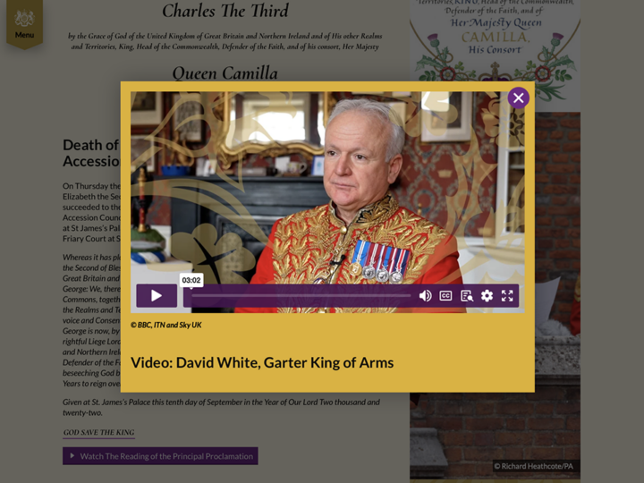 The digital Coronation Roll features videos which display as pop ups within the website